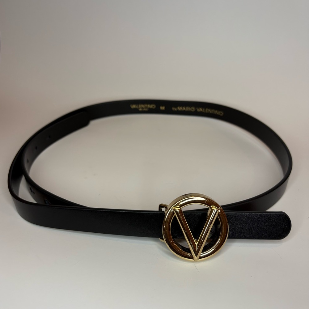Women’s Valentino Black Belt with Gold Buckle